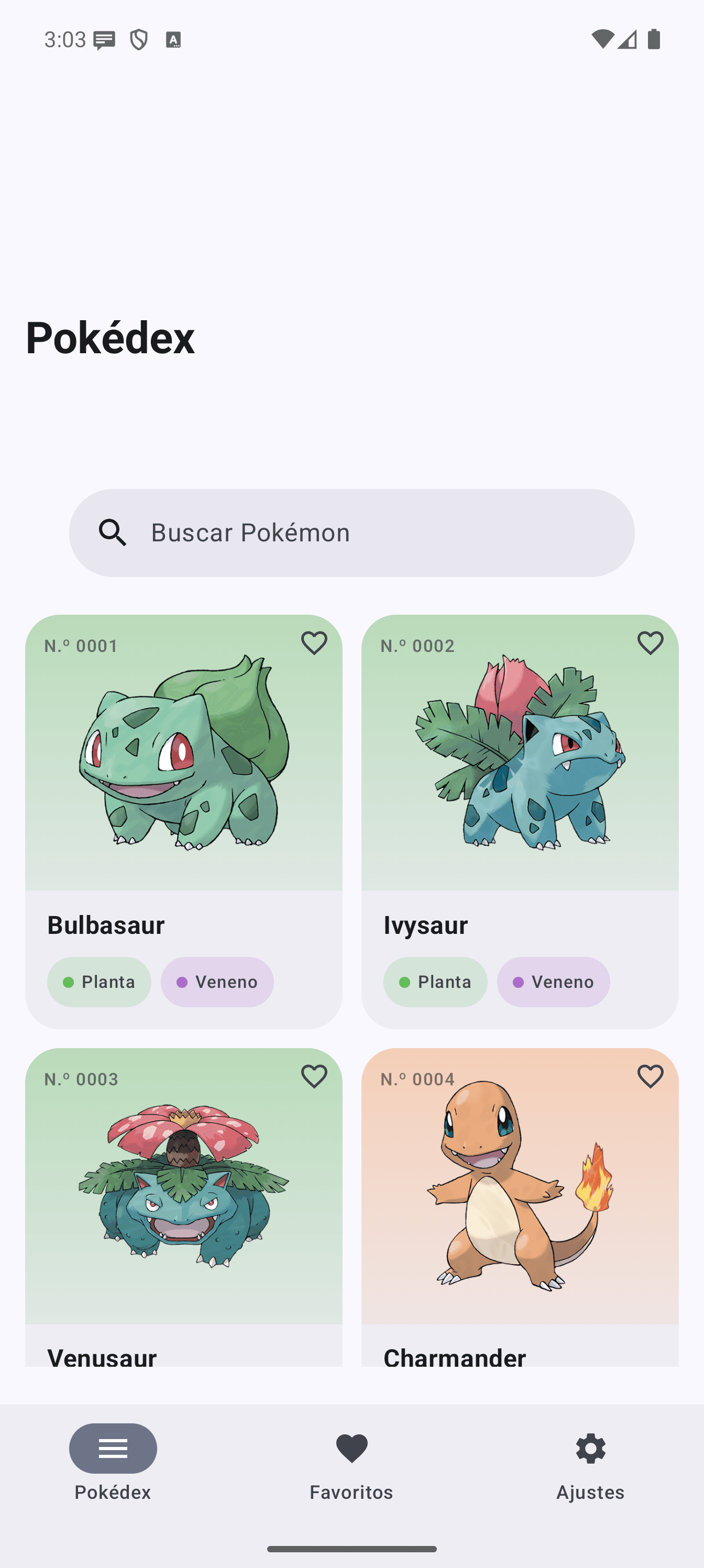 La lista de Pokémon en Android