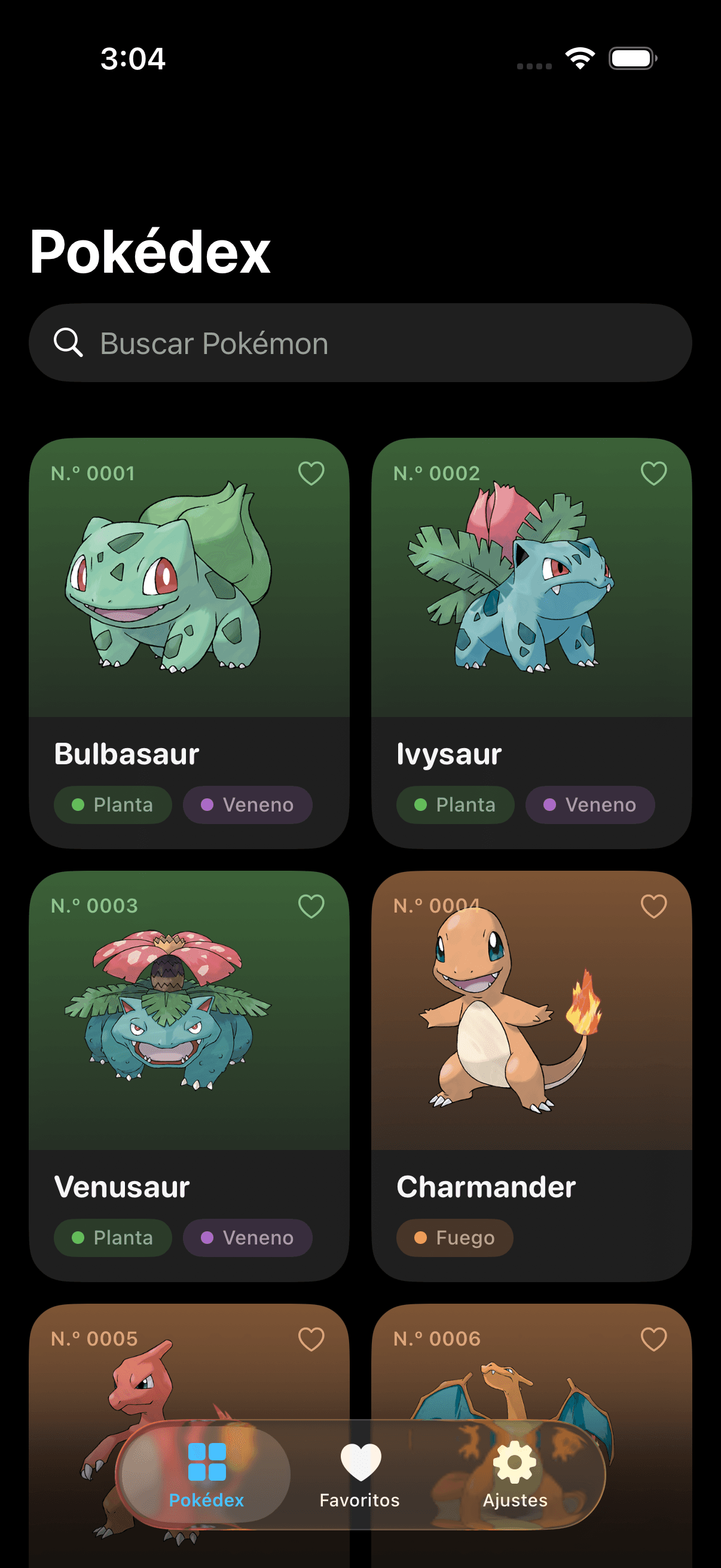 La lista de Pokémon en iOS